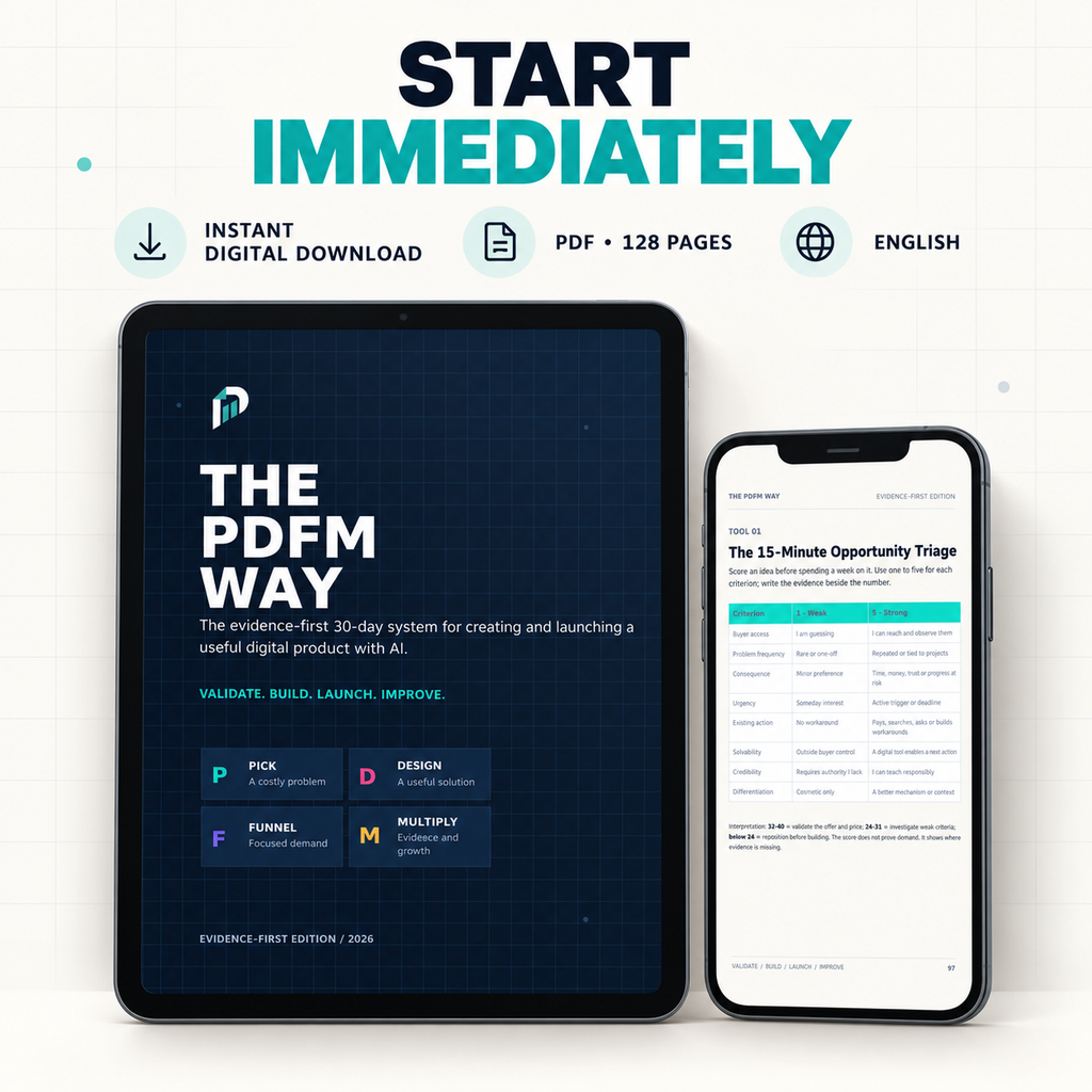 The PDFM Way — Evidence-First 30-Day Digital Product System